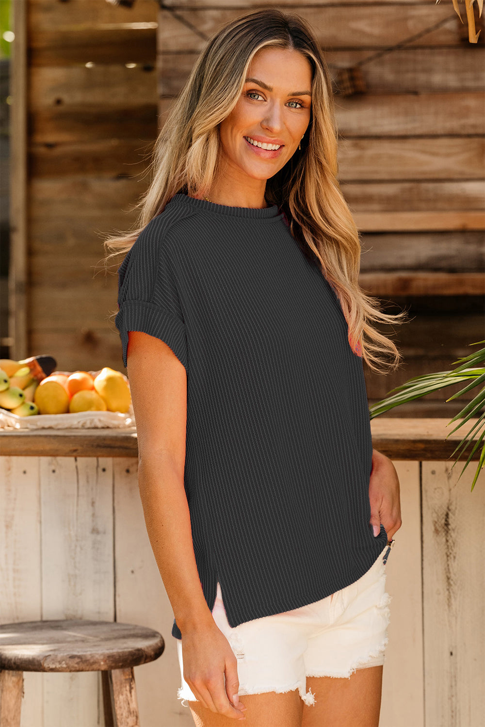 Exposed Seam Round Neck Short Sleeve T-Shirt - Flyclothing LLC