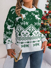 Christmas Element Round Neck Long Sleeve Sweater - Trendsi