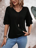 V-Neck Half Sleeve Blouse Trendsi