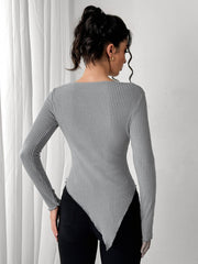 Asymmetric Hem Long Sleeve T-Shirt - Trendsi