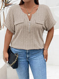 Plus Size Half Zip Short Sleeve T-Shirt - Trendsi