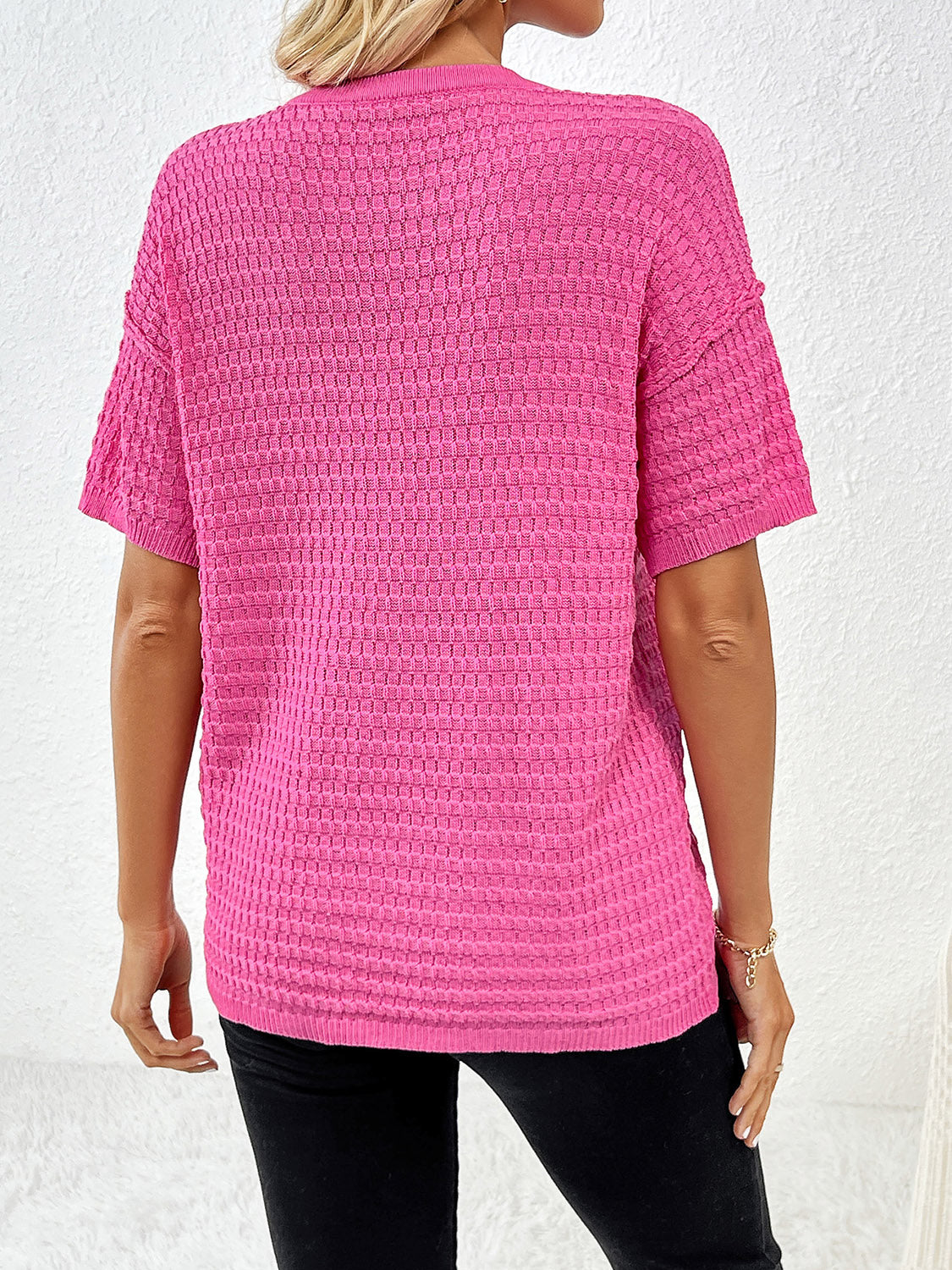 Round Neck Half Sleeve Knit Top - Flyclothing LLC