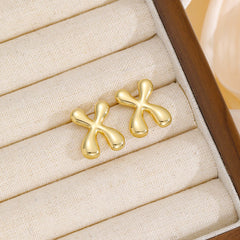 18K Gold-Plated Bubble Letter Stud Earrings - Trendsi