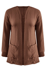 Full Size Textured Open Front Long Sleeve Cardigan - Trendsi