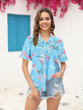 Printed Collared Neck Short Sleeve Shirt - Flyclothing LLC