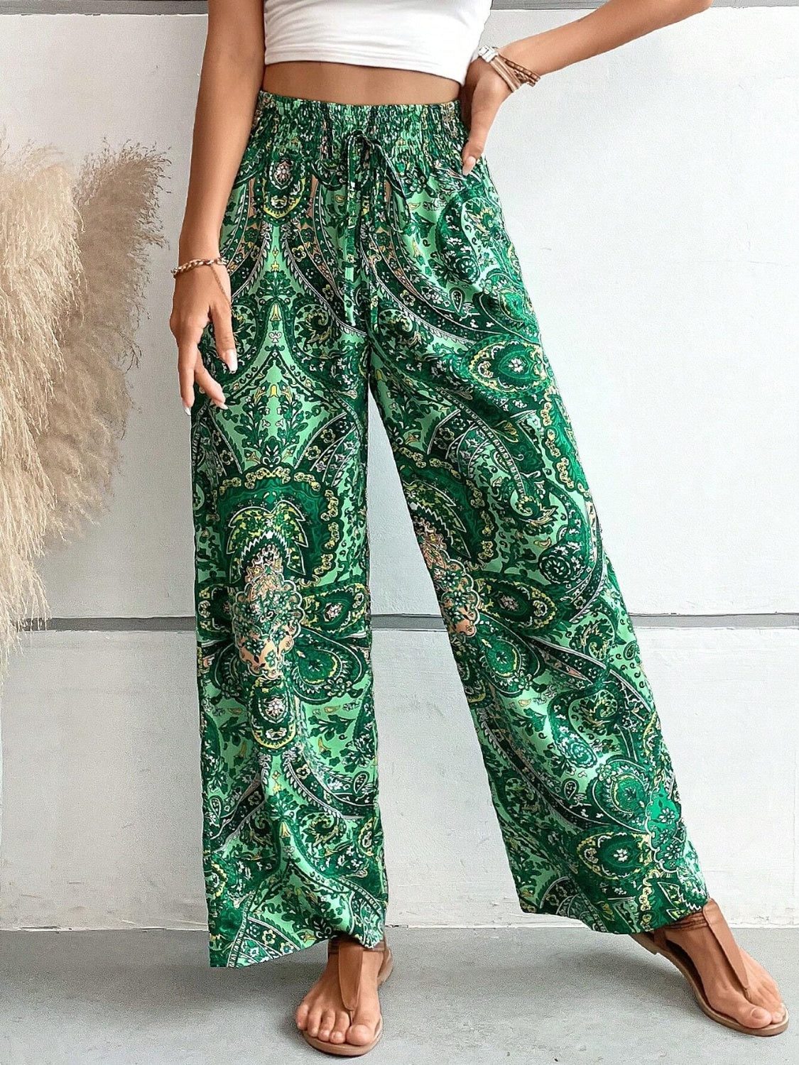 Printed Wide Leg Pants Trendsi