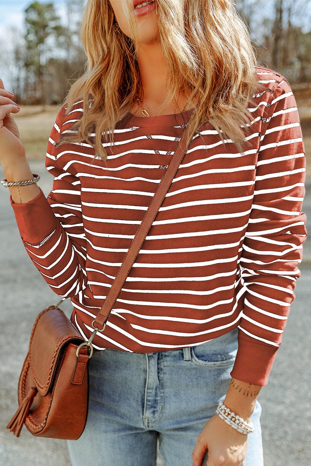 Striped Long Sleeve Round Neck Top - Flyclothing LLC