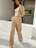 Waffle-Knit Round Neck Top and Pants Set Trendsi