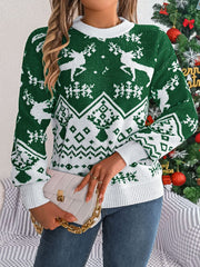 Christmas Element Round Neck Long Sleeve Sweater - Trendsi