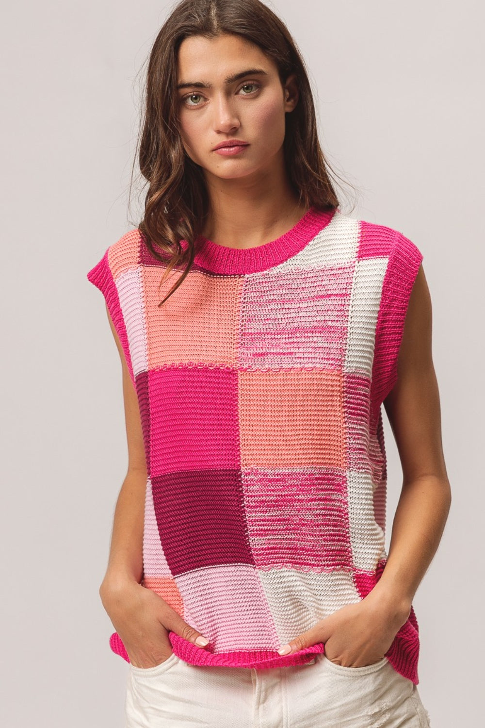 BiBi Color Block Round Neck Sweater Vest - Flyclothing LLC