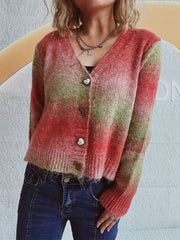 Gradient Heart Shape Button V-Neck Cardigan - Trendsi