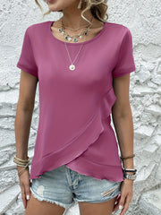 Ruffled Round Neck Short Sleeve Top Trendsi