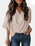 Full Size Cowl Neck Three-Quarter Sleeve Blouse Trendsi