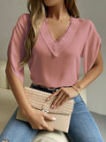 V-Neck Short Sleeve Blouse - Flyclothing LLC