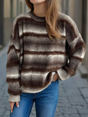 Gradient Round Neck Dropped Shoulder Sweater - Trendsi