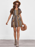 Pocketed Striped Short Sleeve Dress - Flyclothing LLC