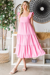 Reborn J Ruffled Sleeveless Tiered Midi Dress - Flyclothing LLC