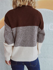 Color Block Long Sleeve Sweater - Trendsi