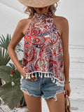 Tassel Printed Grecian Neck Tank - Flyclothing LLC