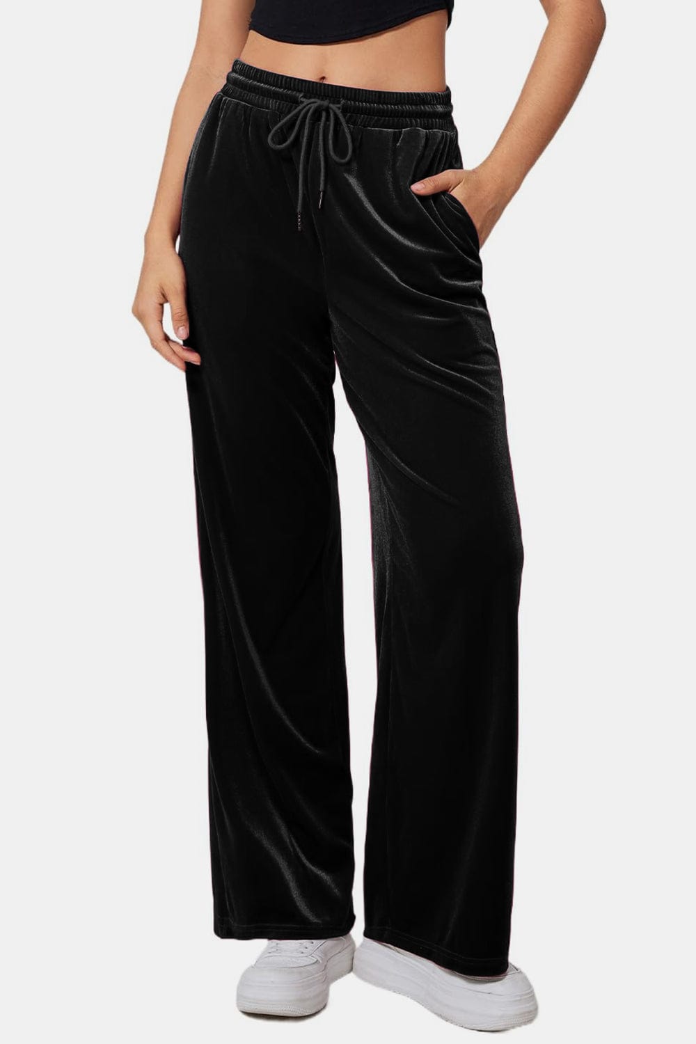 Drawstring Elastic Waist Straight Leg Pants - Trendsi