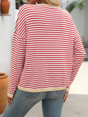 Mandy Striped Round Neck Long Sleeve Sweater - Trendsi