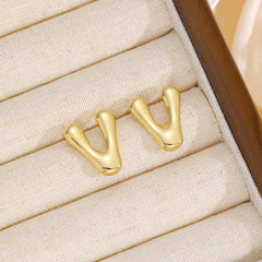 18K Gold-Plated Bubble Letter Stud Earrings - Trendsi