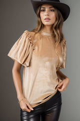 Frill Mock Neck Short Sleeve Blouse Trendsi