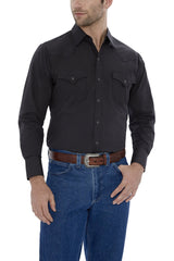 Ely Cattleman Mens L/S Black Solid Snap Shirt