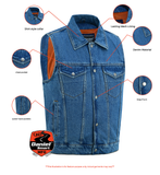 DM970BU Snap Front Denim Vest- Blue Daniel Smart Manufacturing