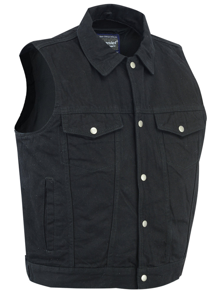 DM970BK Snap Front Denim Vest- Black Daniel Smart Manufacturing