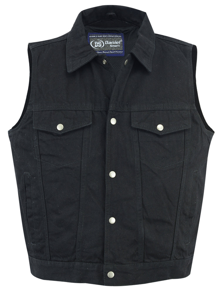 DM970BK Snap Front Denim Vest- Black Daniel Smart Manufacturing