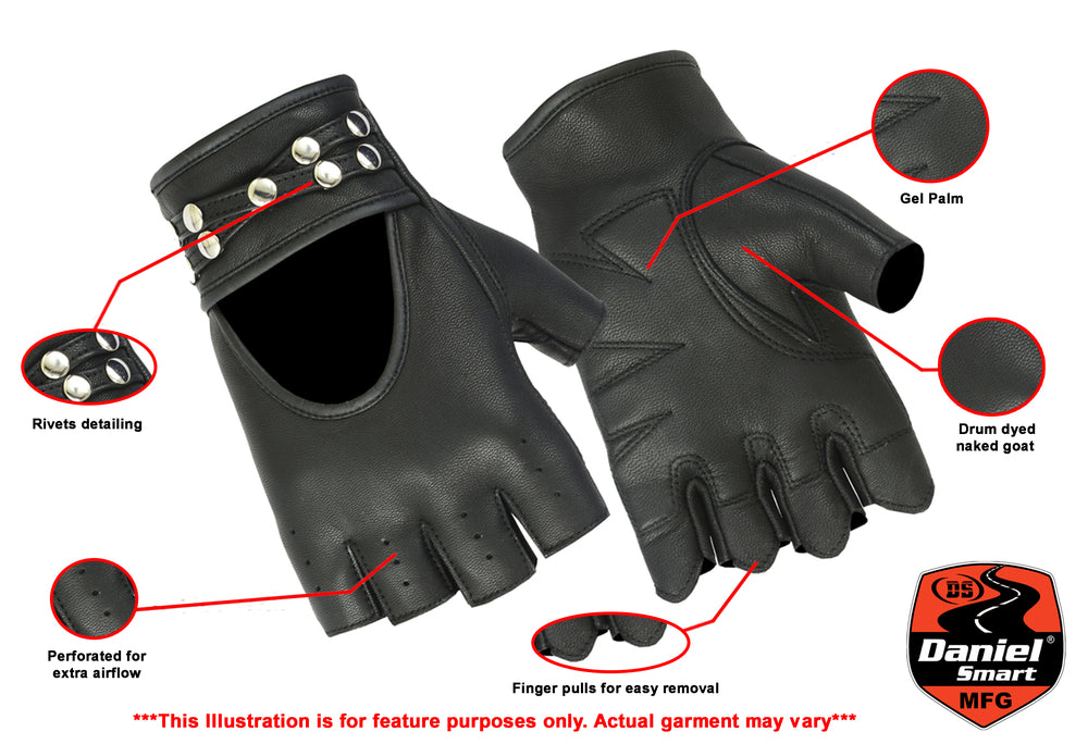 DS85 Women's Fingerless Glove with Rivets Detailing Daniel Smart Manufacturing