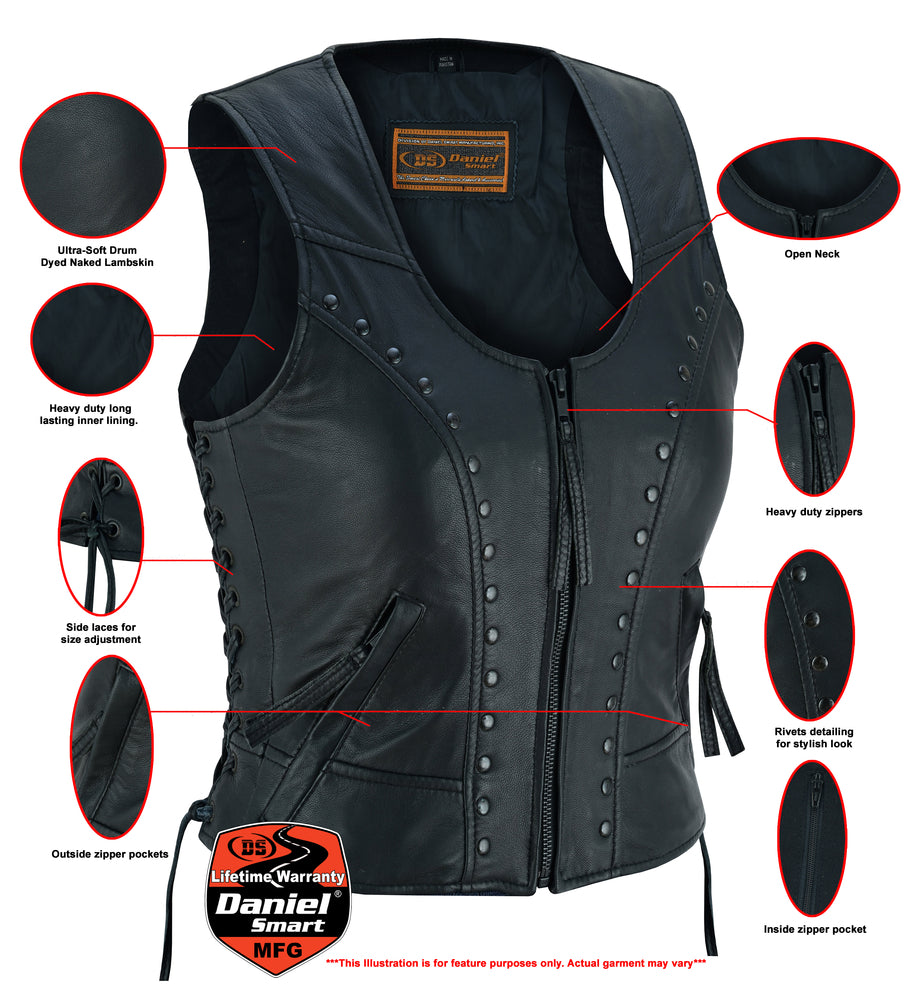 DS241 Women's Lightweight Vest with Rivets Detailing Daniel Smart Manufacturing