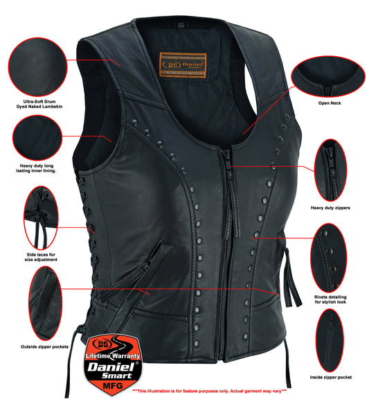 DS241 Women's Lightweight Vest with Rivets Detailing Daniel Smart Manufacturing