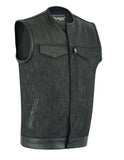 DM901 Men's Leather/Denim Combo Vest Without Collar Daniel Smart Manufacturing