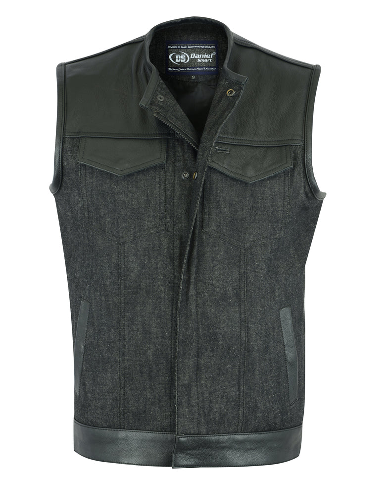 DM901 Men's Leather/Denim Combo Vest Without Collar Daniel Smart Manufacturing