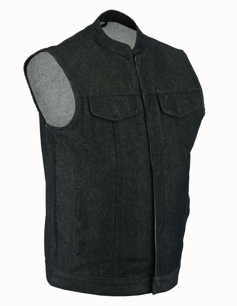 DM977 Men's Rough Rub-Off Raw Finish Denim Vest Daniel Smart Manufacturing