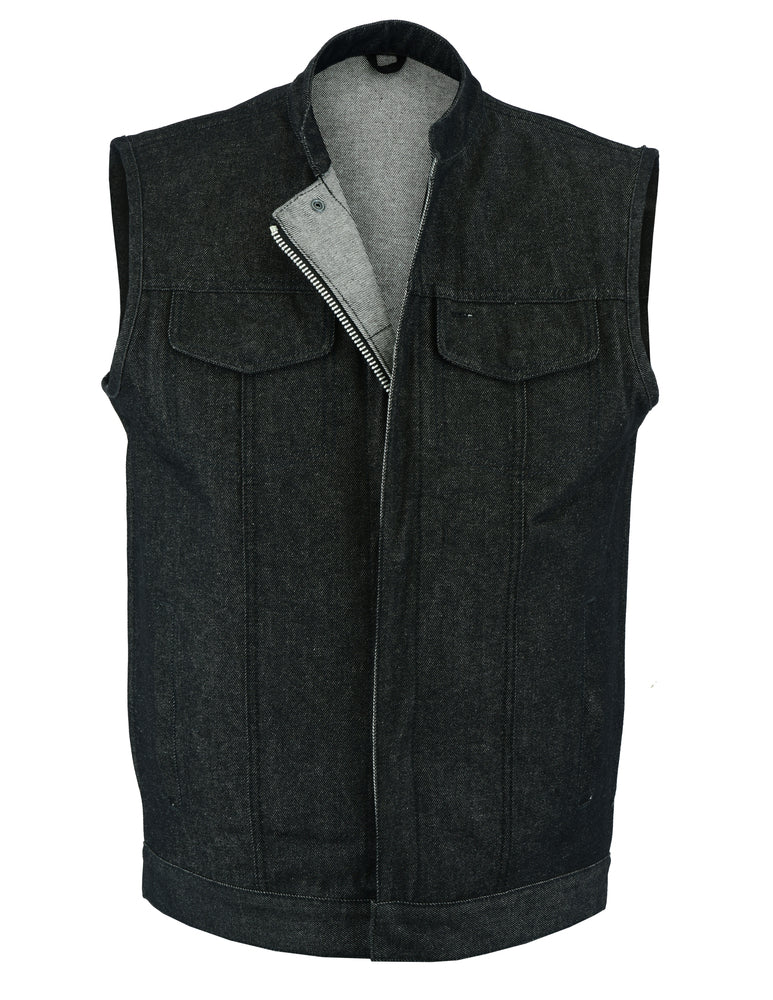 DM977 Men's Rough Rub-Off Raw Finish Denim Vest Daniel Smart Manufacturing