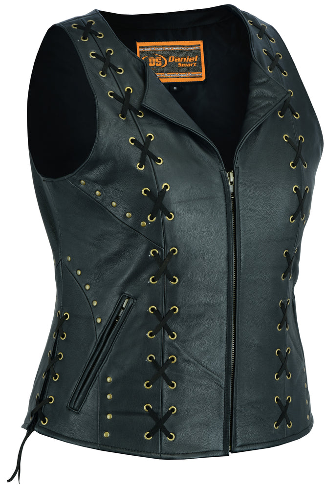 DS233 Women's Zippered Vest with Lacing Details Daniel Smart Manufacturing