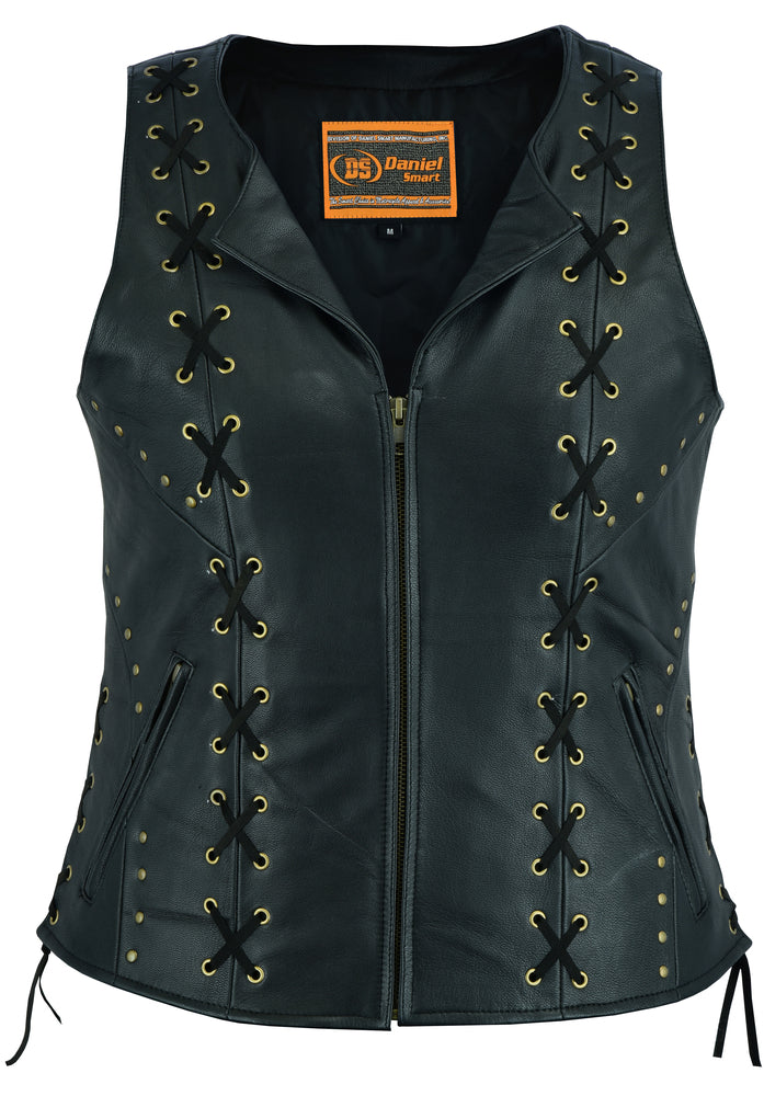 DS233 Women's Zippered Vest with Lacing Details Daniel Smart Manufacturing