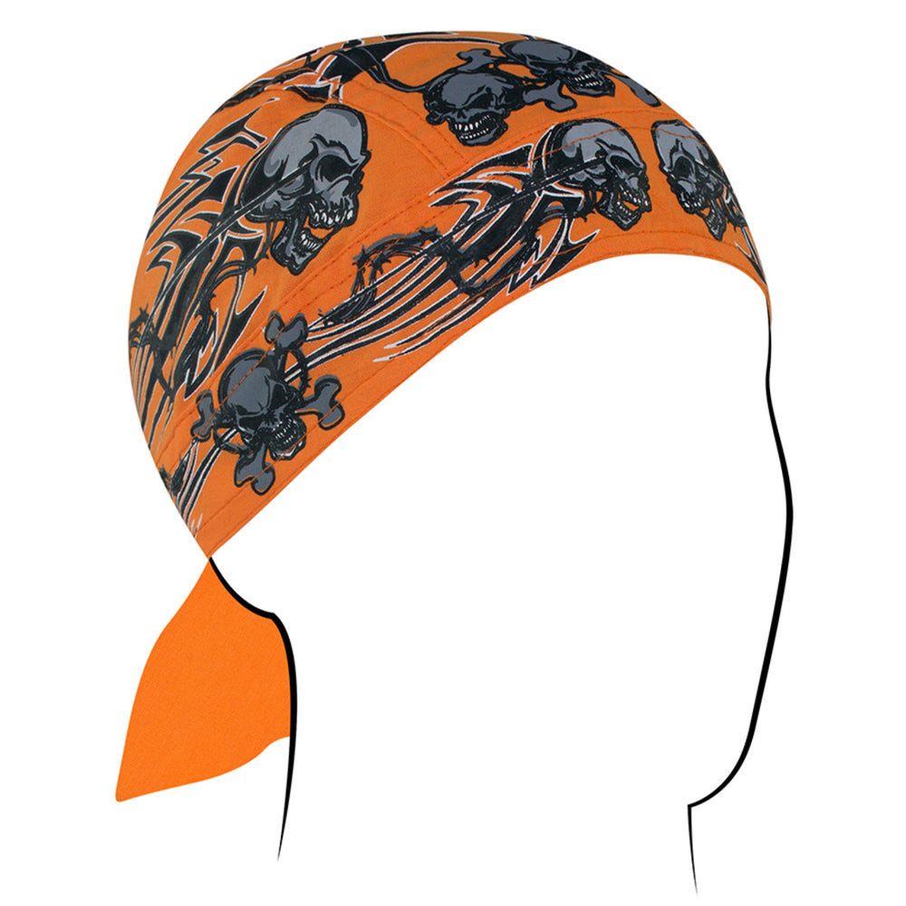 Z669 Flydanna®, Cotton, Orange Tribal Skull Daniel Smart Manufacturing