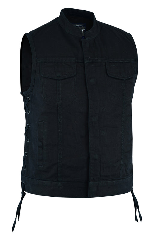 DM986 Women's Advance Side Laces Black Construction Denim Vest Daniel Smart Manufacturing