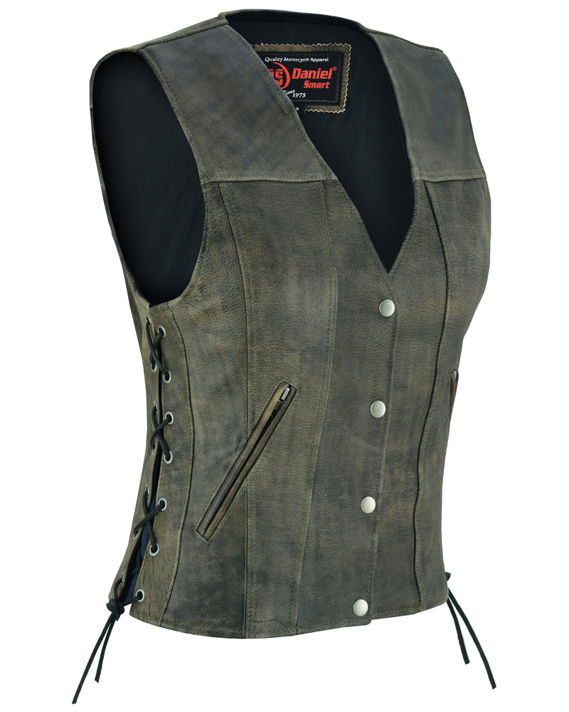 DS207 Women's Antique Brown Single Back Panel Concealed Carry Vest Daniel Smart Manufacturing