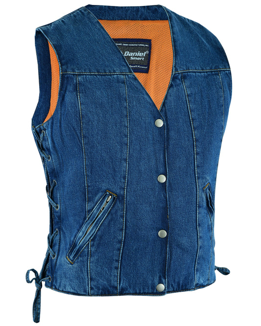 DM997 Women's Single Back Panel Concealed Carry Denim Vest - Blue Daniel Smart Manufacturing