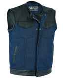 DM933 Men's Leather/Denim Combo Vest (Black/Broken Blue) Daniel Smart Manufacturing