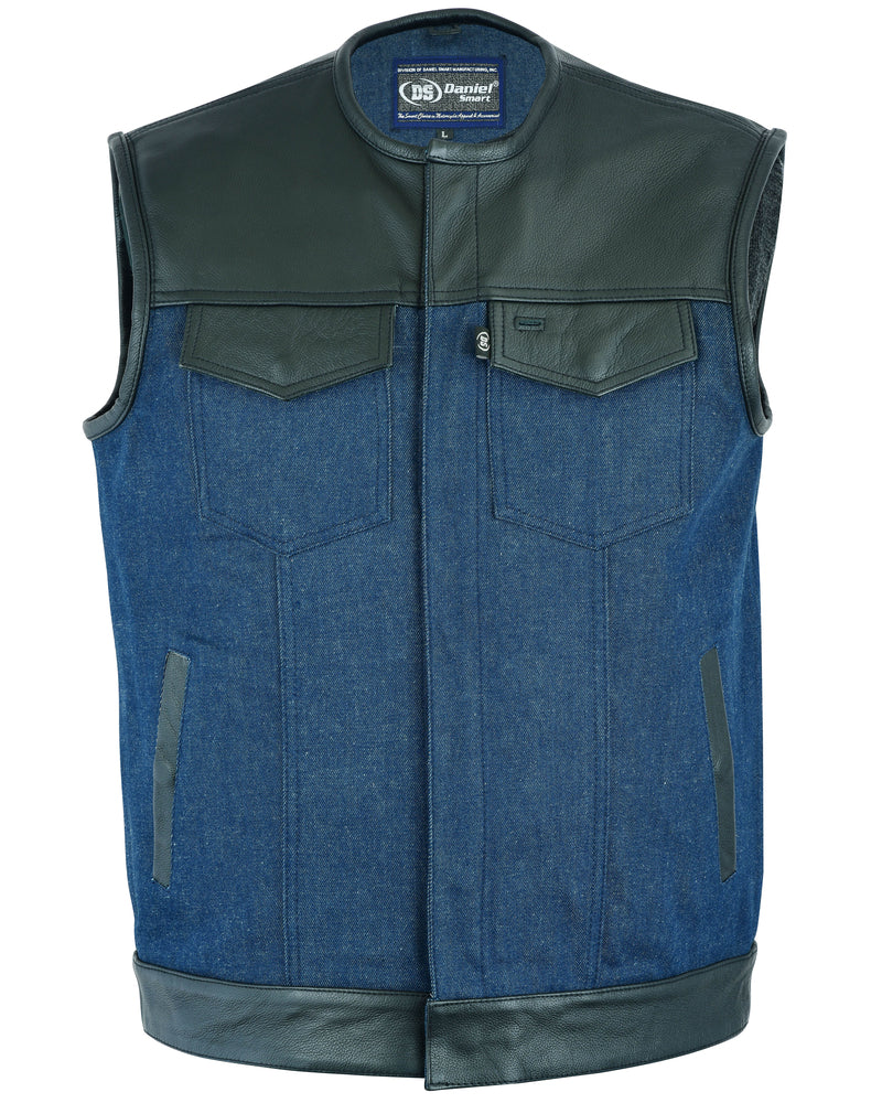 DM933 Men's Leather/Denim Combo Vest (Black/Broken Blue) Daniel Smart Manufacturing