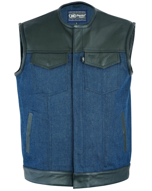 DM933 Men's Leather/Denim Combo Vest (Black/Broken Blue) Daniel Smart Manufacturing