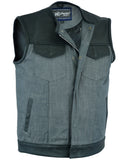 DM934 Men's Perforated Leather/Denim Combo Vest (Black/ Ash Gray) Daniel Smart Manufacturing