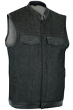 DM962 Men's Rough Rub-Off Raw Finish Denim Vest W/Leather Trim - Scoo Daniel Smart Manufacturing