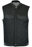 DM962 Men's Rough Rub-Off Raw Finish Denim Vest W/Leather Trim - Scoo Daniel Smart Manufacturing